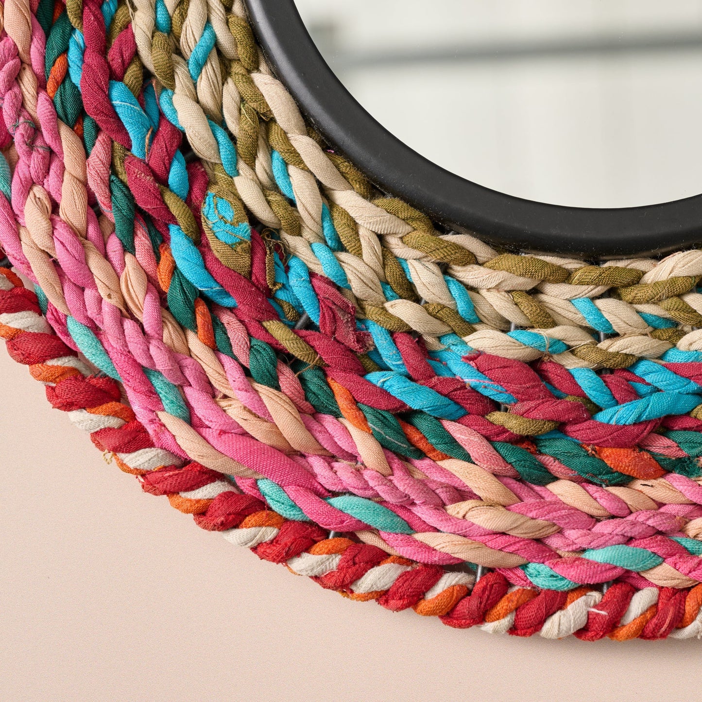 Mirror round braided sari/iron/glass 12D asst