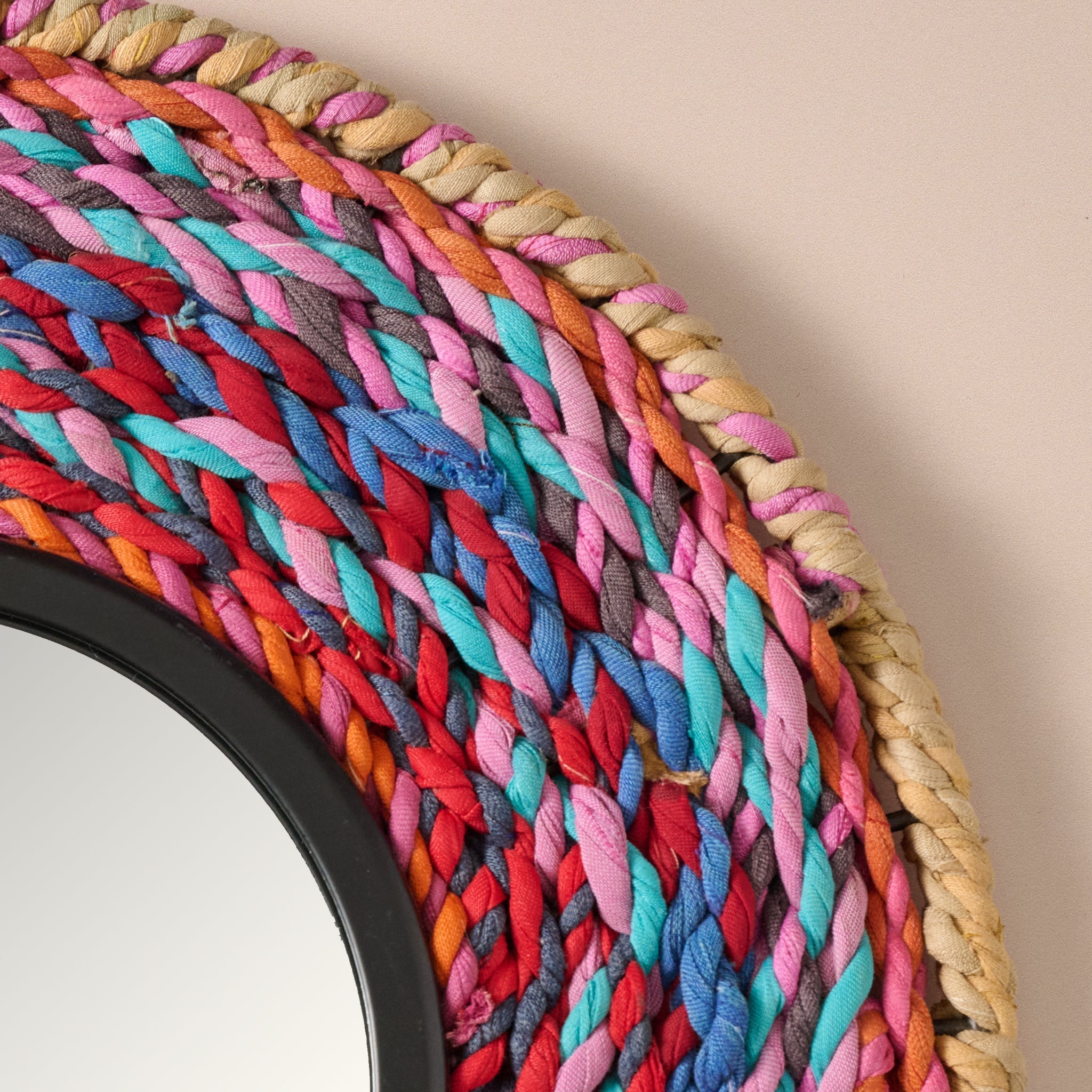 Mirror round braided sari/iron/glass 12D asst
