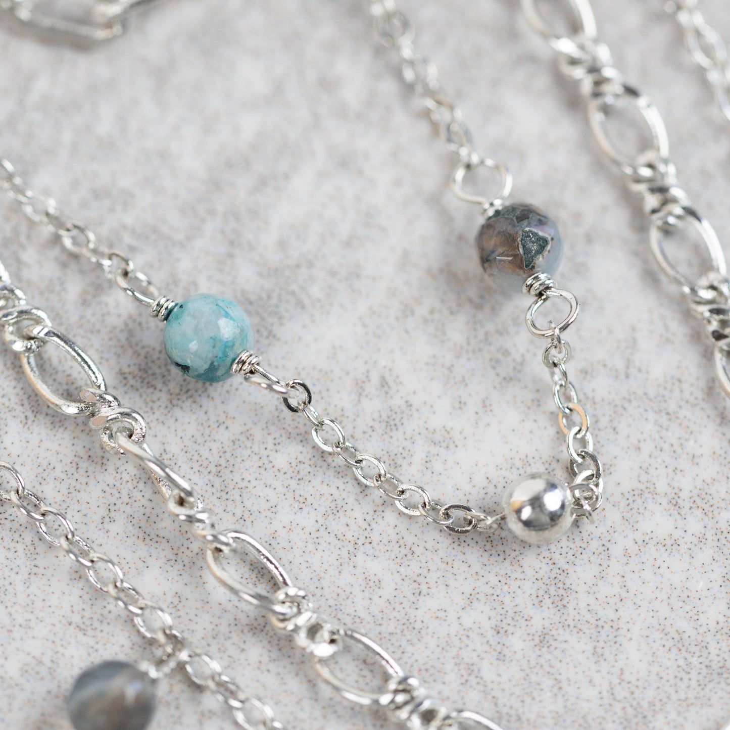 Necklace convertible bd onyx stn/br 28L silv/multi