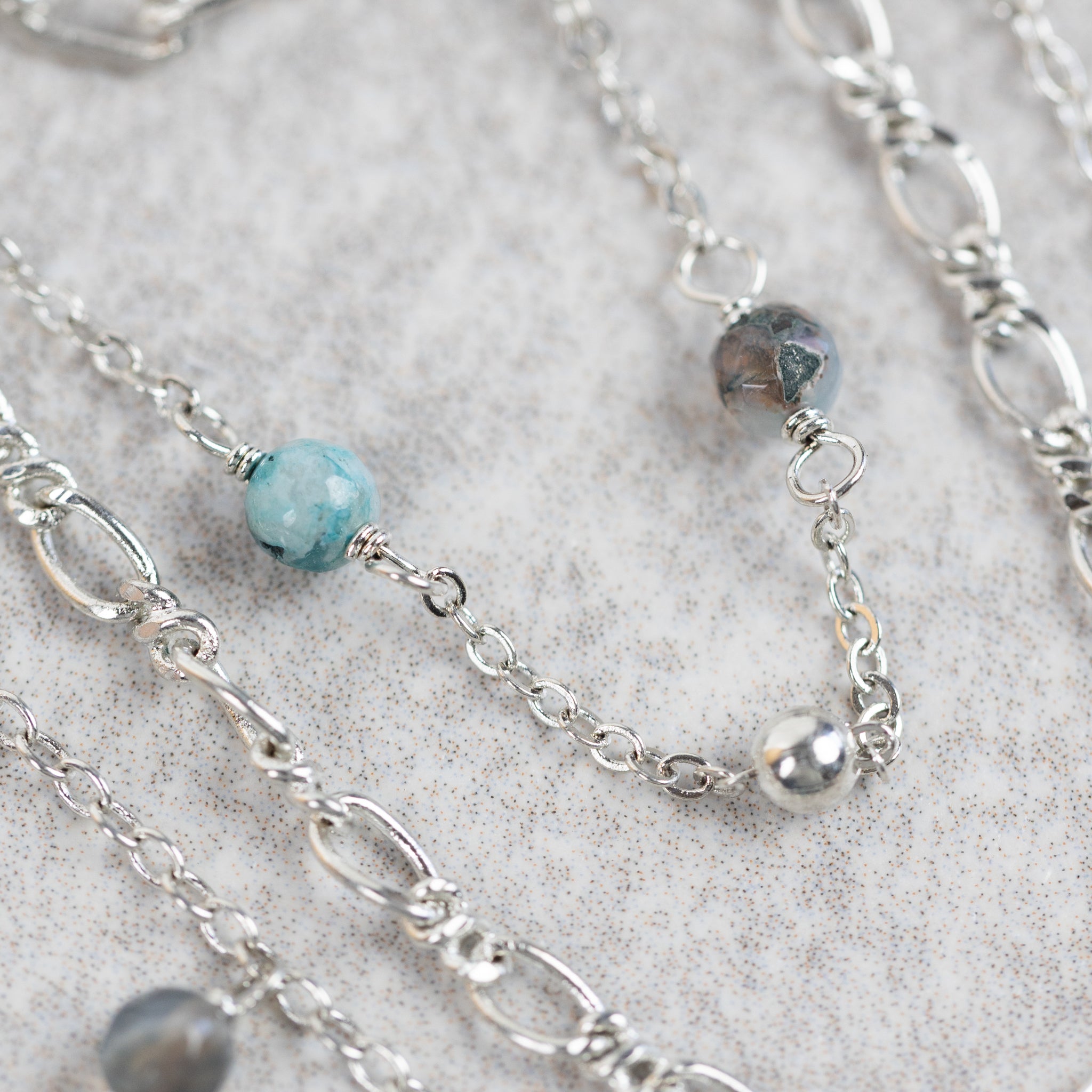 Necklace convertible bd onyx stn/br 28L silv/multi