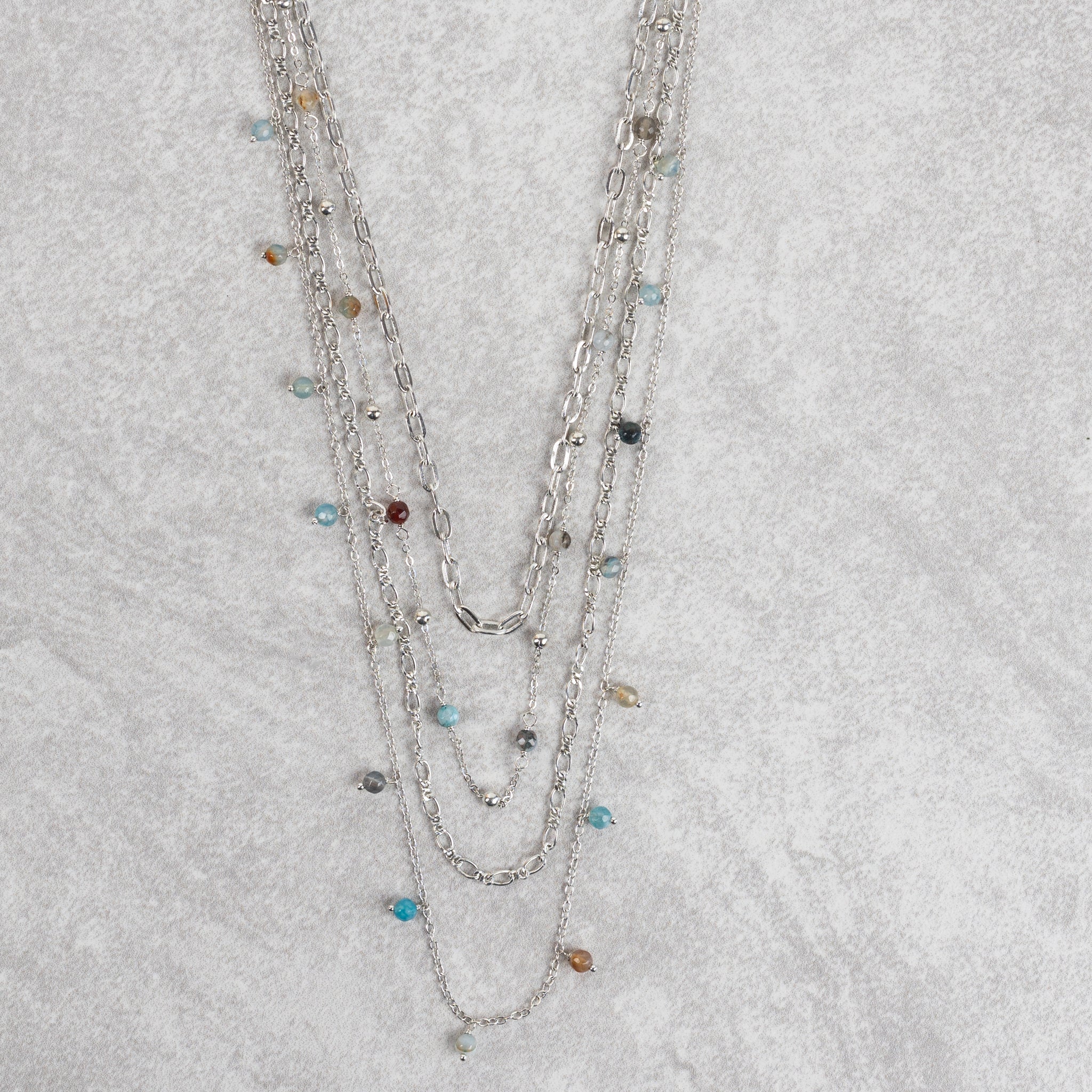 Necklace convertible bd onyx stn/br 28L silv/multi