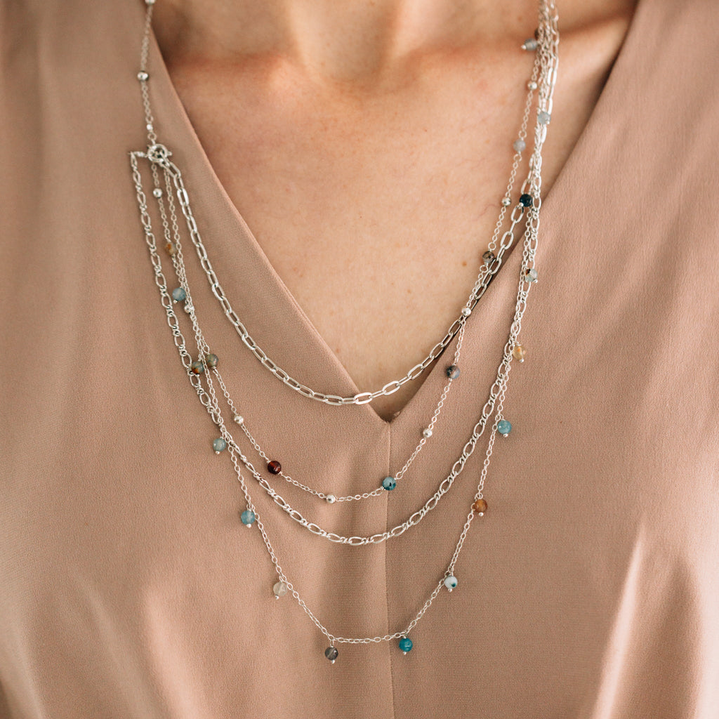 Necklace convertible bd onyx stn/br 28L silv/multi
