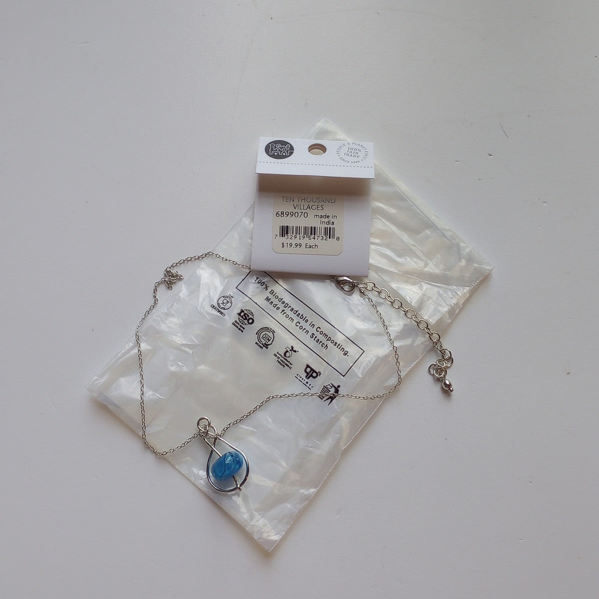 Necklace marble in swirl brss/glss 19L silv/blue