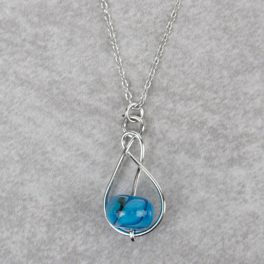 Necklace marble in swirl brss/glss 19L silv/blue
