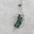 Necklace green leaf pend brass/stone 23L silv/grn