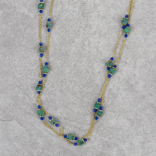 Necklacelong bead br/sari/glss 43L br/grn/blu