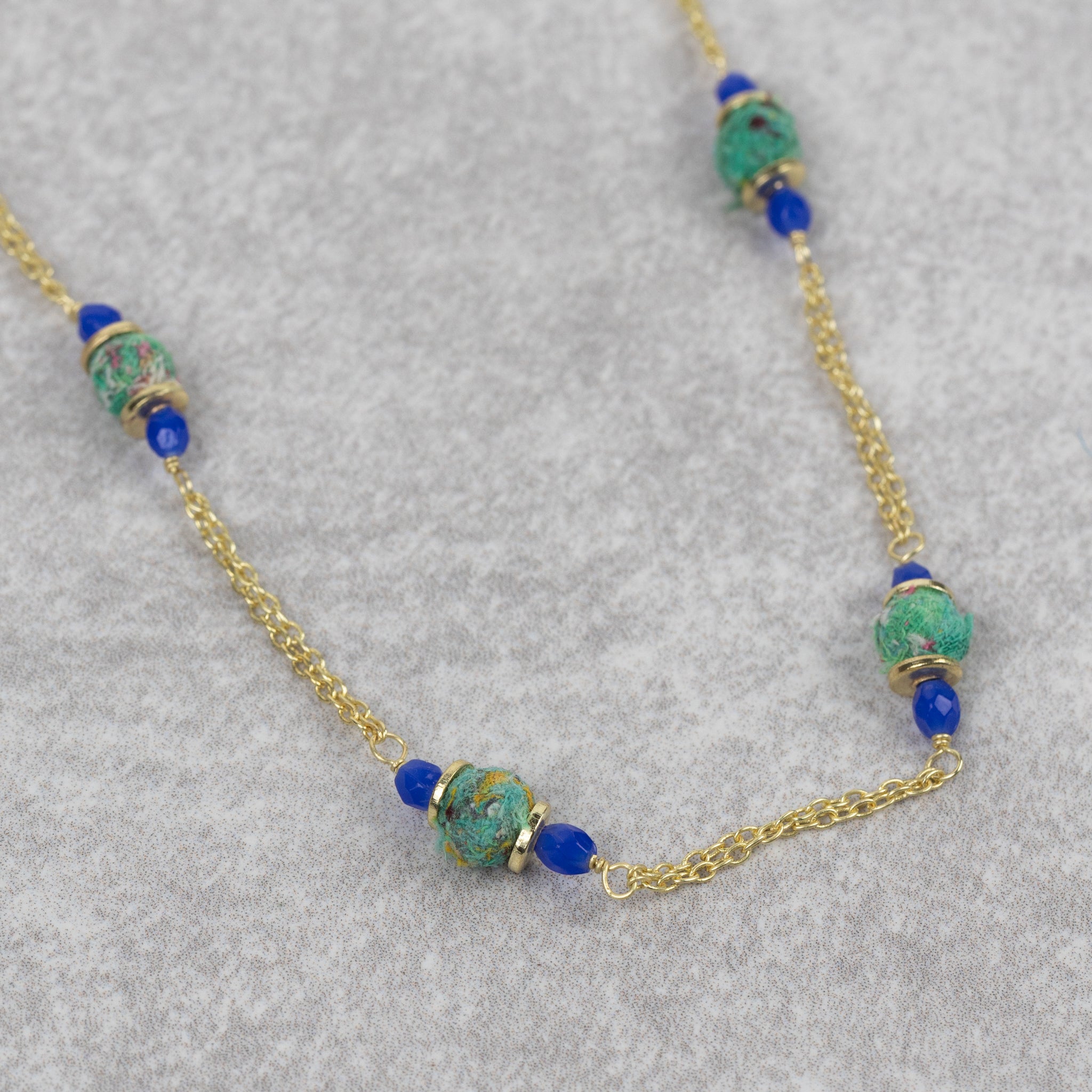 Necklacelong bead br/sari/glss 43L br/grn/blu