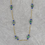 Necklacelong bead br/sari/glss 43L br/grn/blu