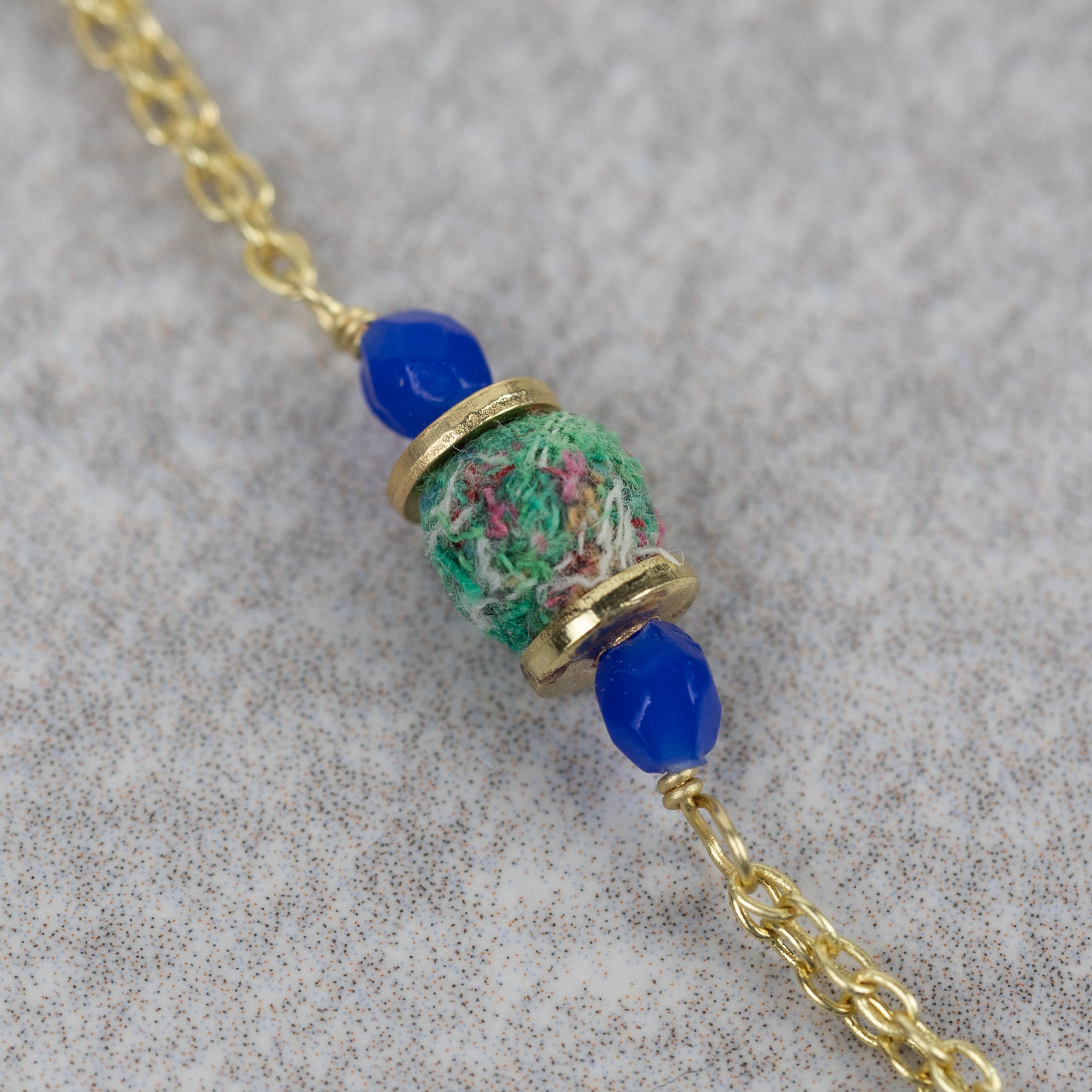 Necklacelong bead br/sari/glss 43L br/grn/blu