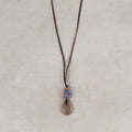 Necklace pend chips clay/stn/lthr 27L brn/multi