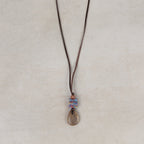 Necklace pend chips clay/stn/lthr 27L brn/multi