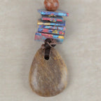 Necklace pend chips clay/stn/lthr 27L brn/multi