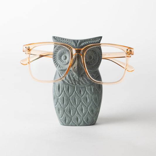 Eyeglass holder owl palewa stone 2.5Wx4.5H gray