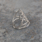 Ring cuff floral cutout brass adj silver