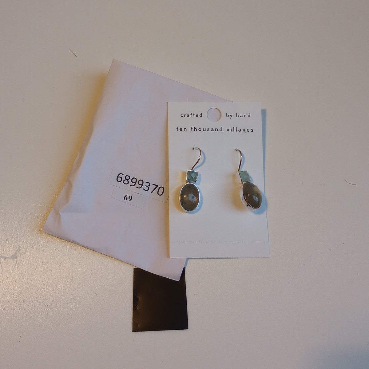 Earrings dngl sq/ovl strlg silv/stn 1.5L silv/gray