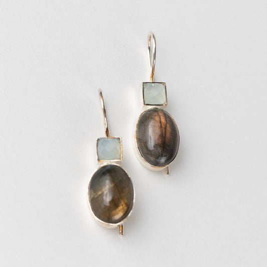 Earrings dngl sq/ovl strlg silv/stn 1.5L silv/gray