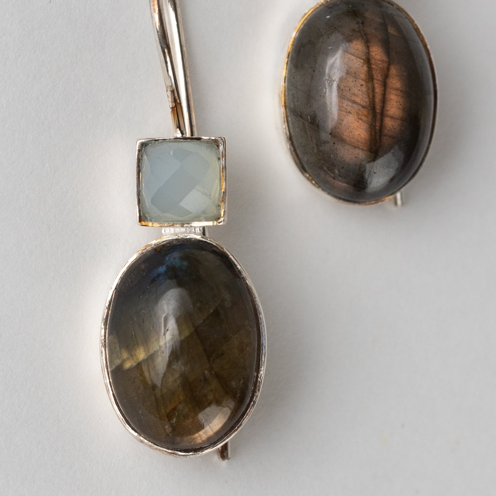 Earrings dngl sq/ovl strlg silv/stn 1.5L silv/gray