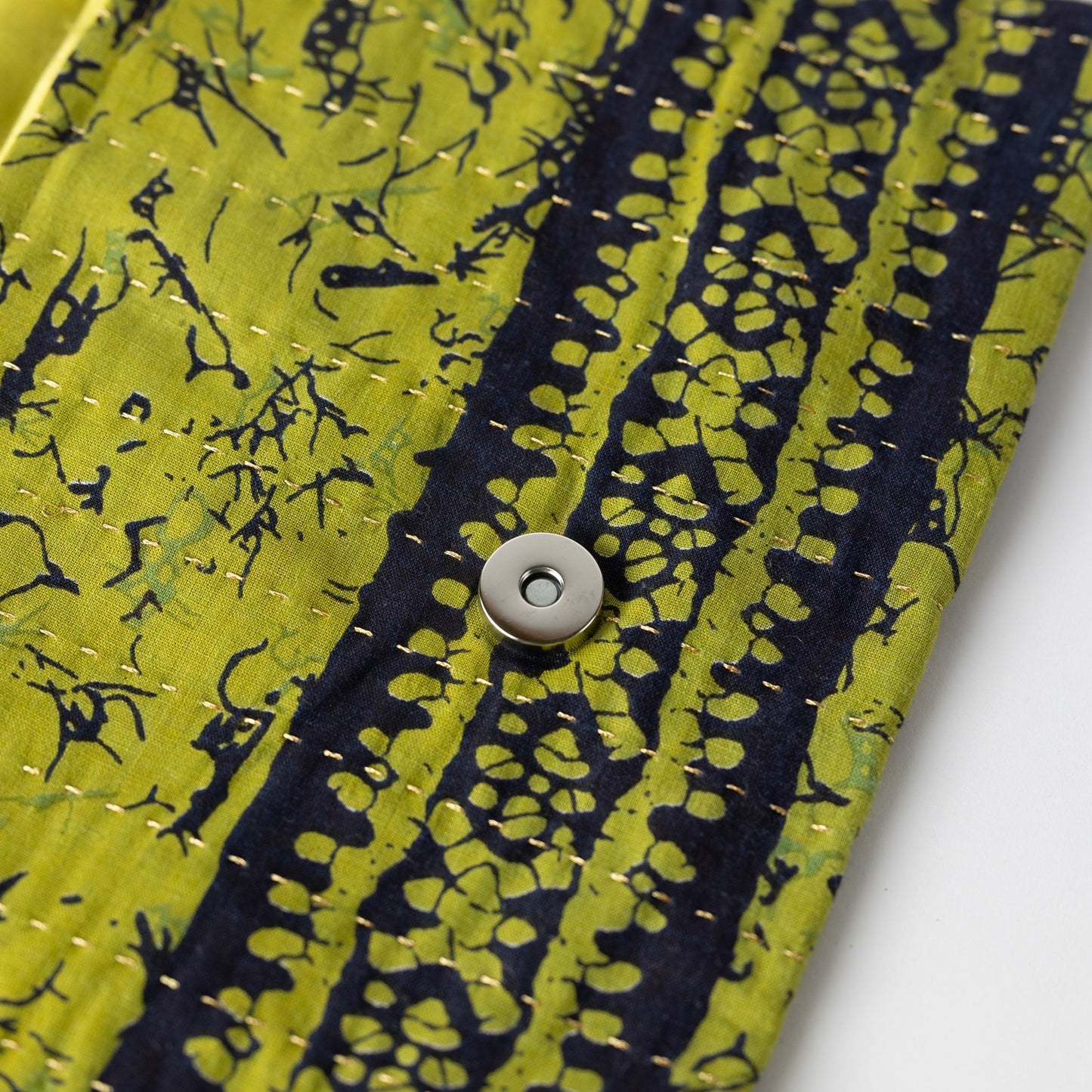 Bag baitk kantha stitch cotton 10Wx6.5H green/blk