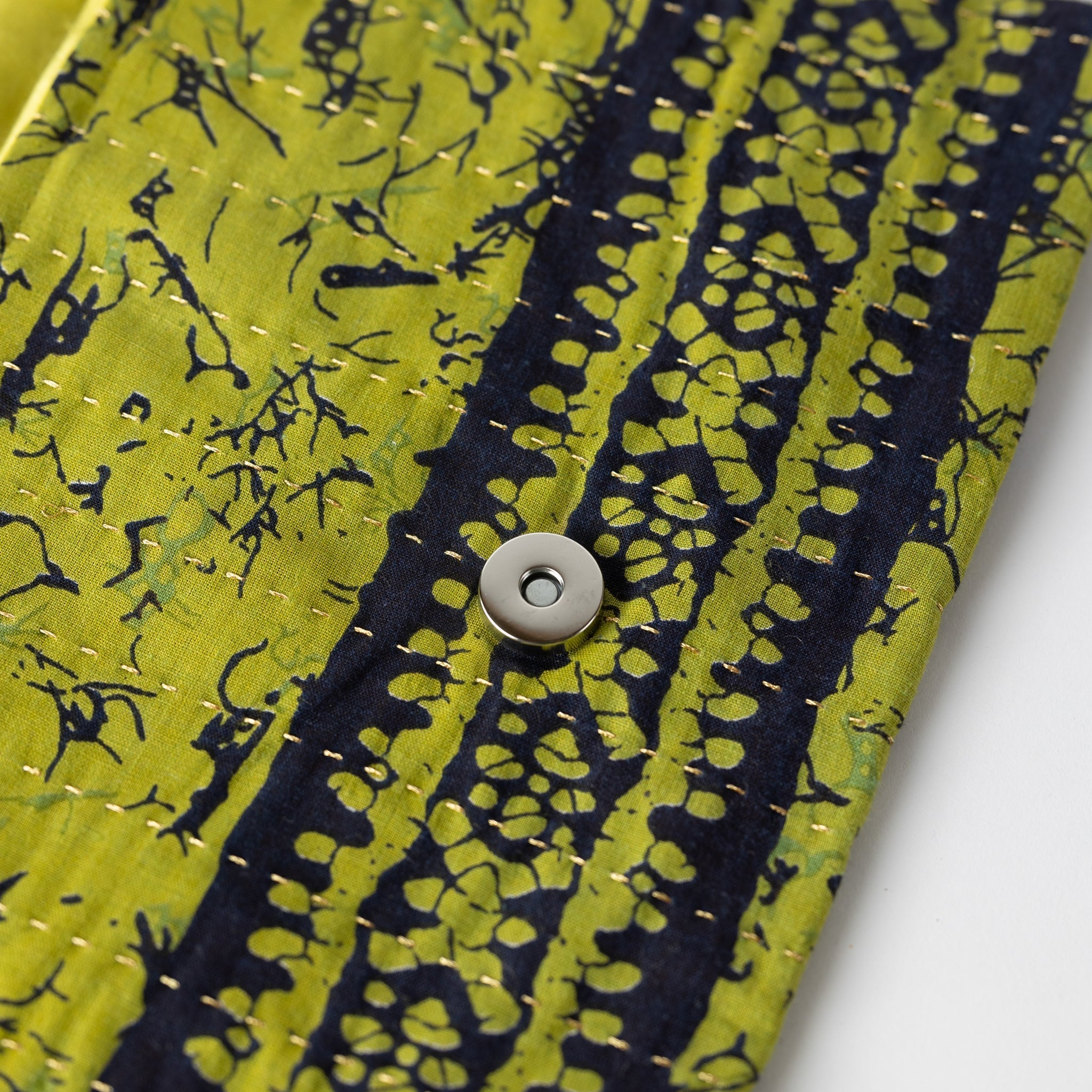 Bag baitk kantha stitch cotton 10Wx6.5H green/blk