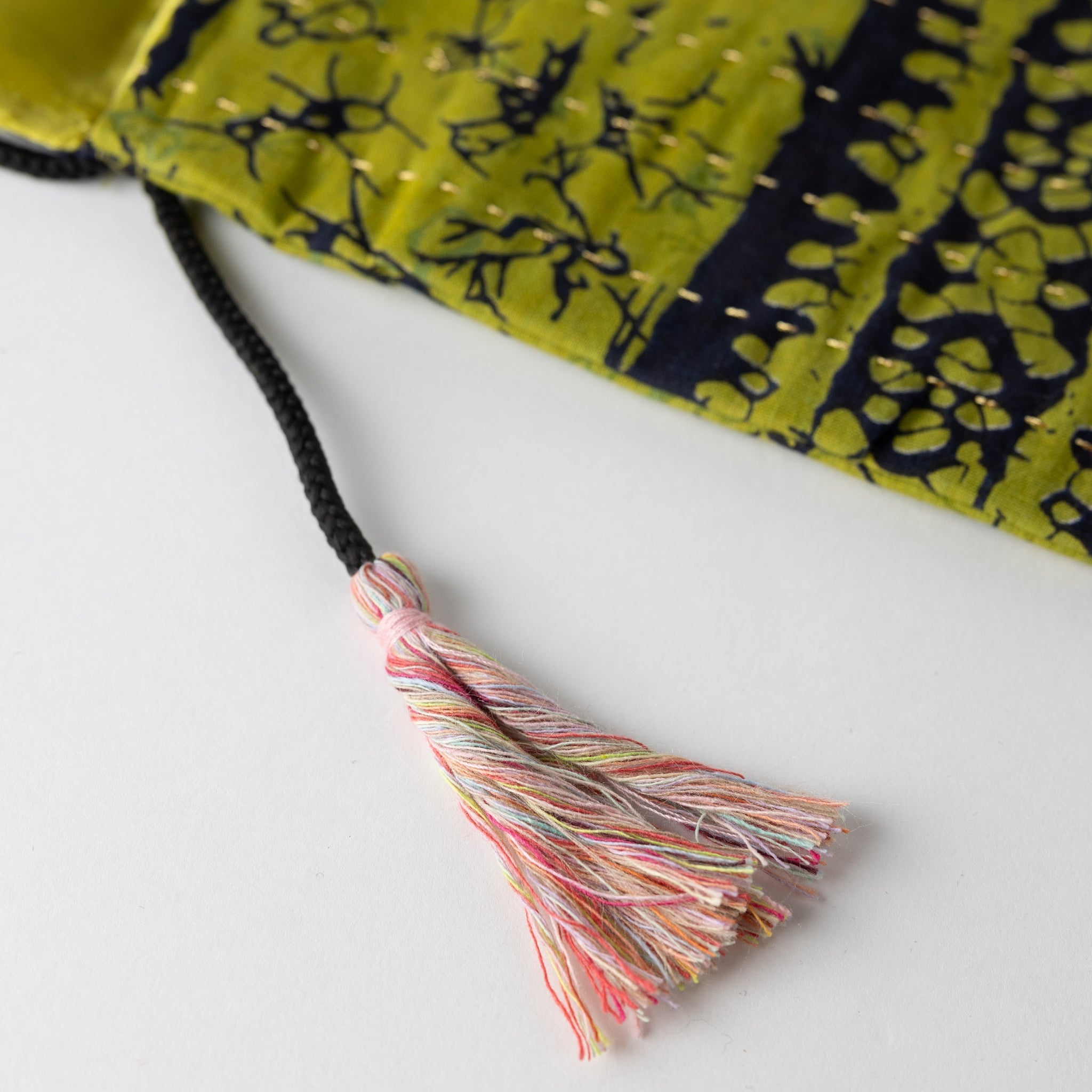 Bag baitk kantha stitch cotton 10Wx6.5H green/blk