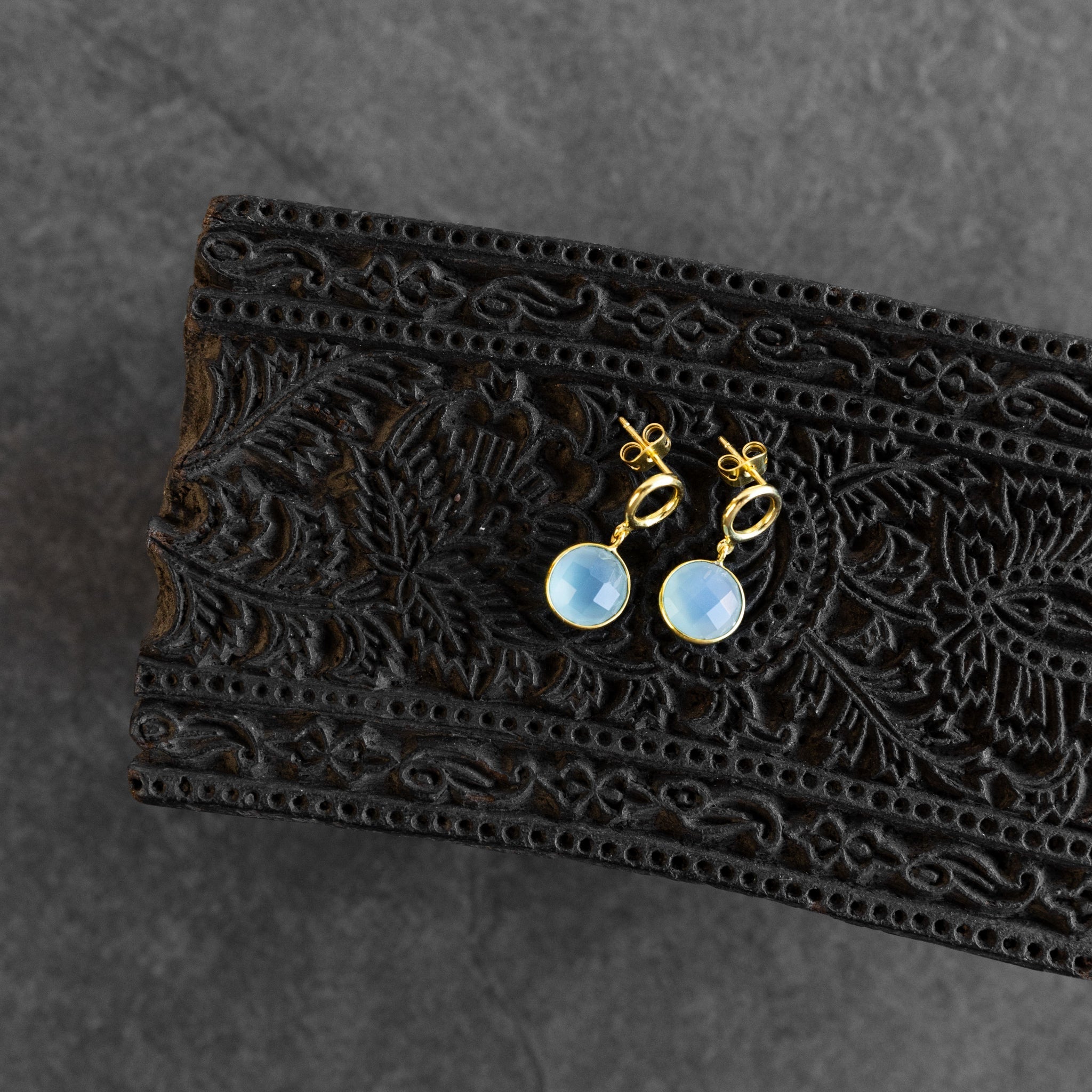 "Sona" Chalcedony Blue Gem Drop Earrings
