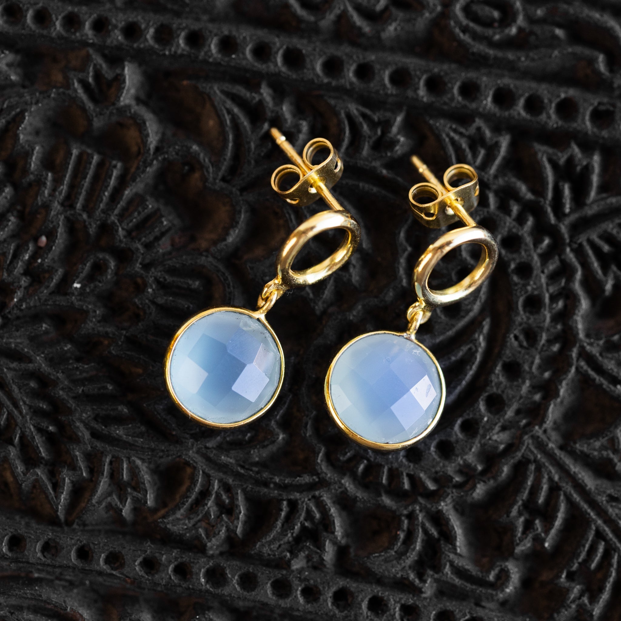 "Sona" Chalcedony Blue Gem Drop Earrings