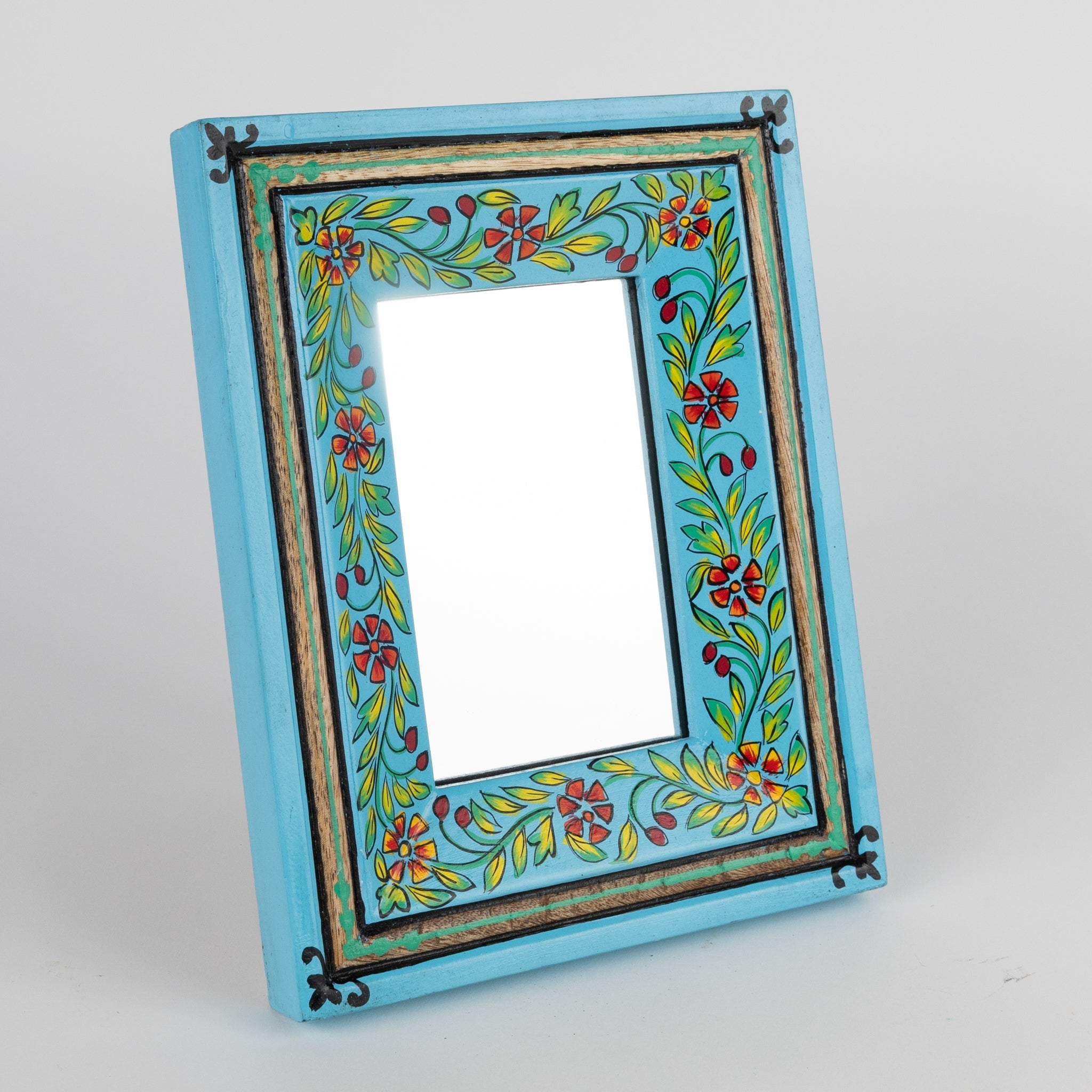 Mirror pntd flrl mango wd 9.5Wx7.5H blu/grn/red