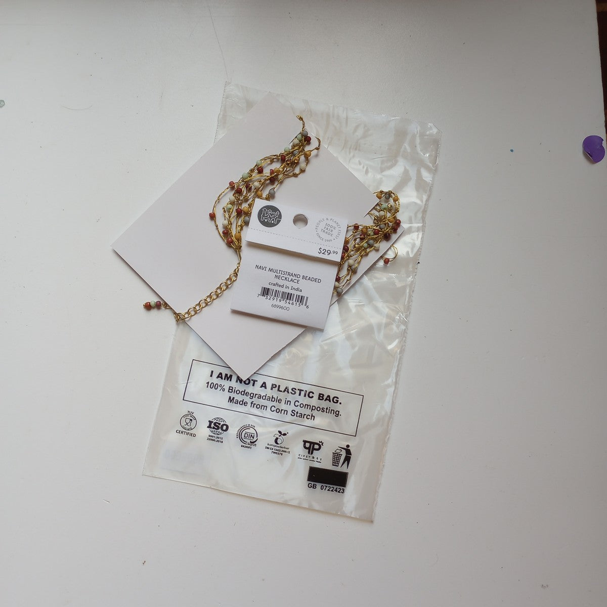 Necklace multistrnd bd bone/zari 17L br/wht/orng