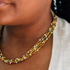 Necklace multistrnd bd bone/zari 17L br/wht/orng