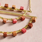 Necklace half crcl pend br/clay 26L br/orng/tan