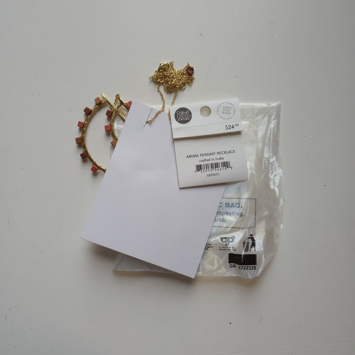 Necklace half crcl pend br/clay 26L br/orng/tan