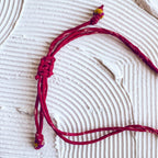 Necklace bead recyc sari/brss 30L adj brss/rd/blu