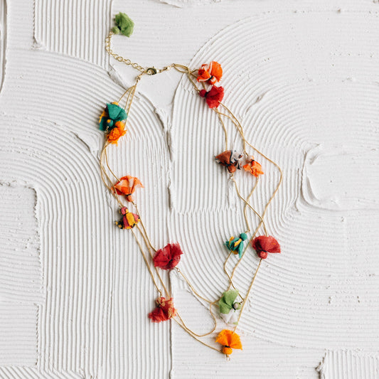 Necklace multistrnd wrap bead sari/br 20L br/multi