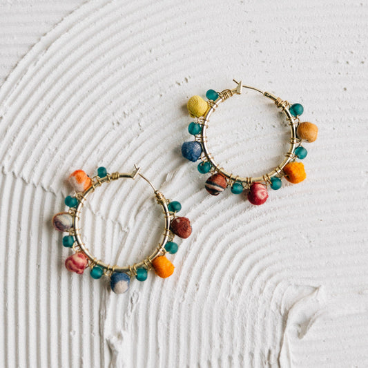 "Akku" Sari Bead Hoop Earrings