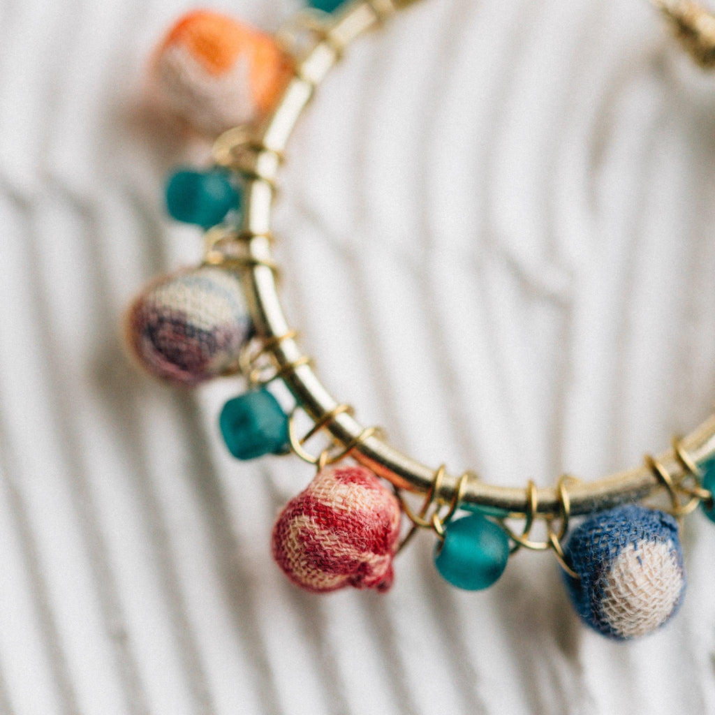 "Akku" Sari Bead Hoop Earrings