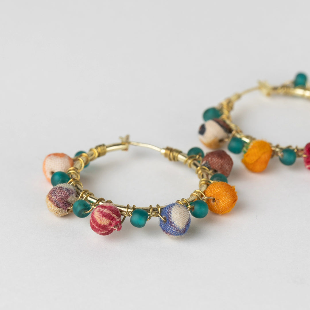 "Akku" Sari Bead Hoop Earrings