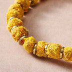 Bracelet beaded w/tassel sari/brss 2.5D yel/brss