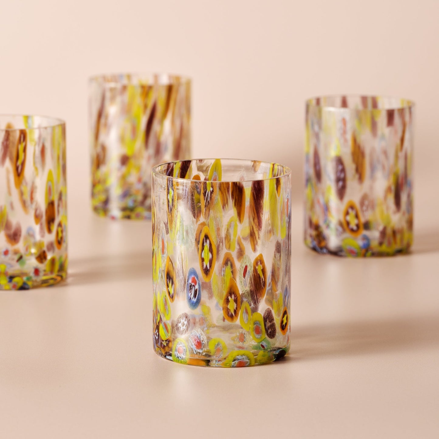 Glass spots f/8oz M/2 cheena glass 3Dx4 clear/mult