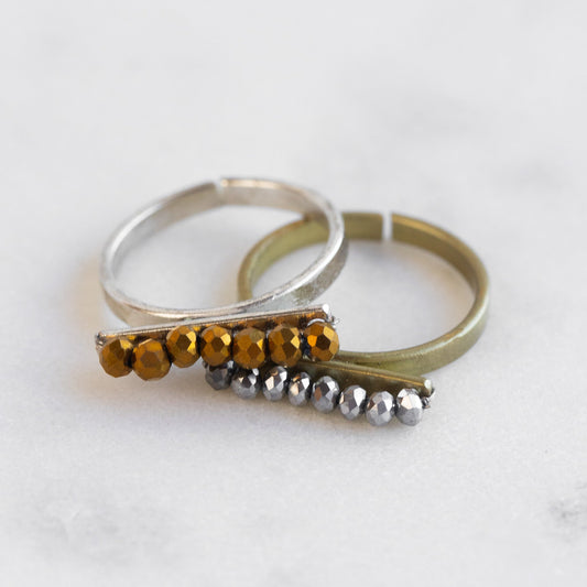 Ring bar of beads M/3 brss/glss .65D silver/gold