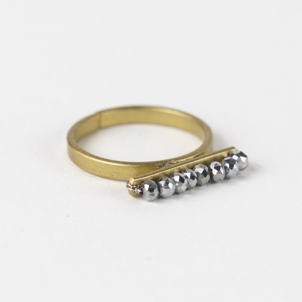 Ring bar of beads M/3 brss/glss .65D brass/silver
