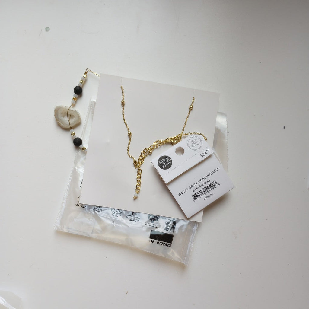 Necklace gro druzy st/glss/brss 22L ivry/gry/brss