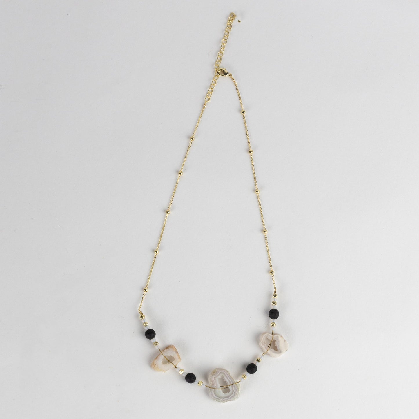 Necklace gro druzy st/glss/brss 22L ivry/gry/brss