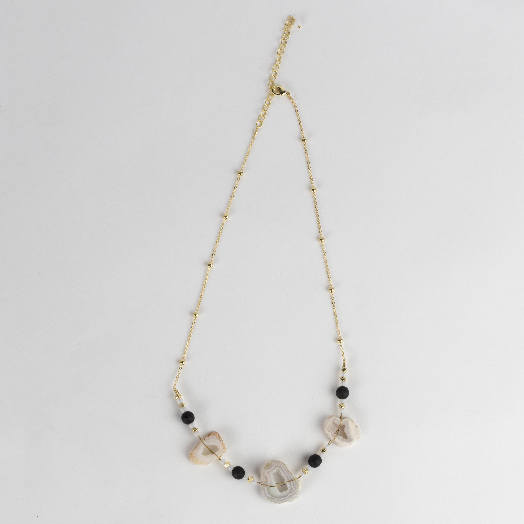Necklace gro druzy st/glss/brss 22L ivry/gry/brss