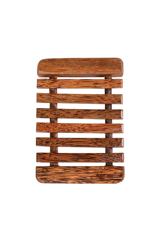 Soap dish slatted coconut wood 6Lx4W brown