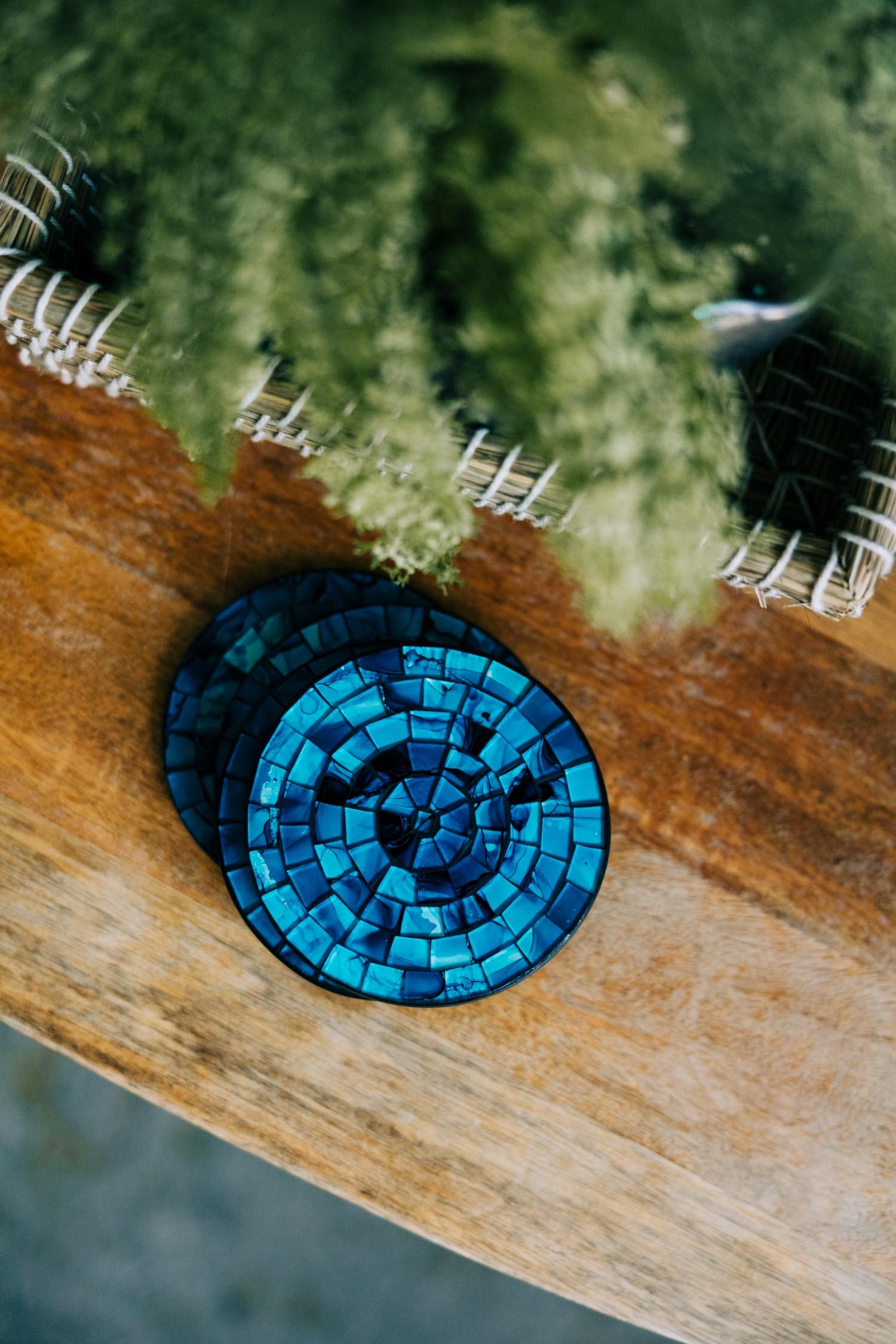 Coasters set/4 waters mosaic MDF/glass 4D blu/blk