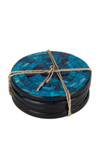 Coasters set/4 waters mosaic MDF/glass 4D blu/blk