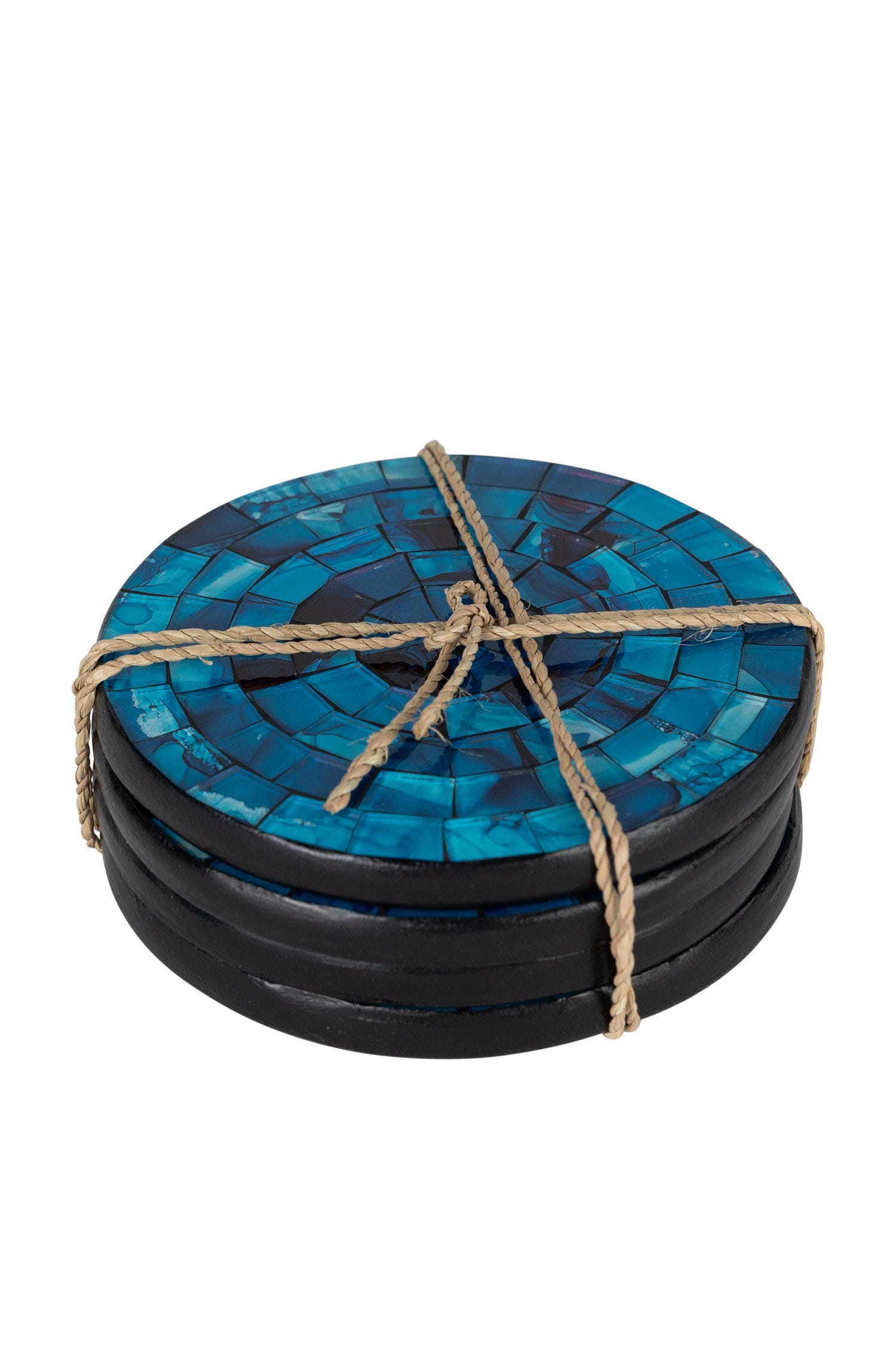 Coasters set/4 waters mosaic MDF/glass 4D blu/blk