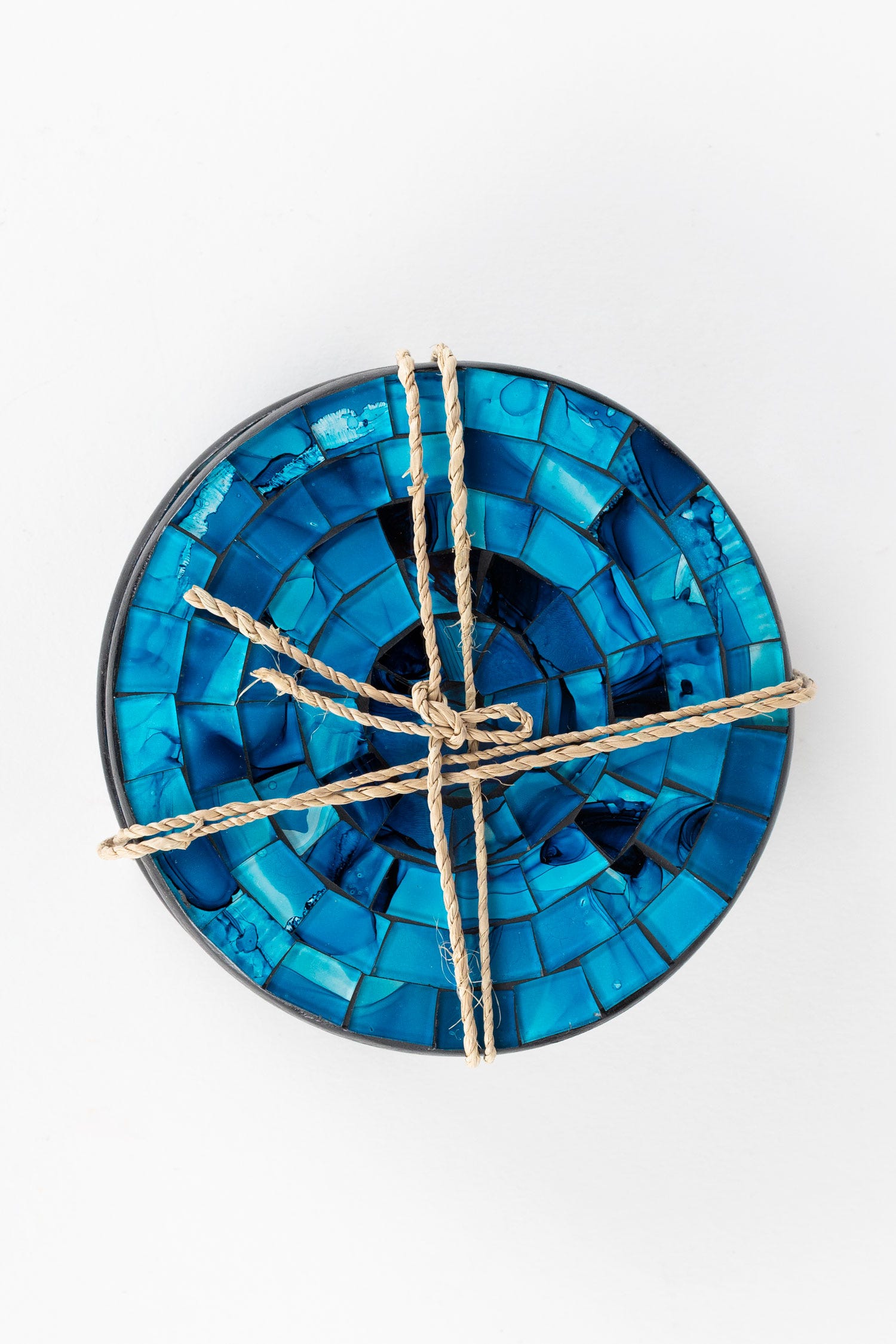 Coasters set/4 waters mosaic MDF/glass 4D blu/blk