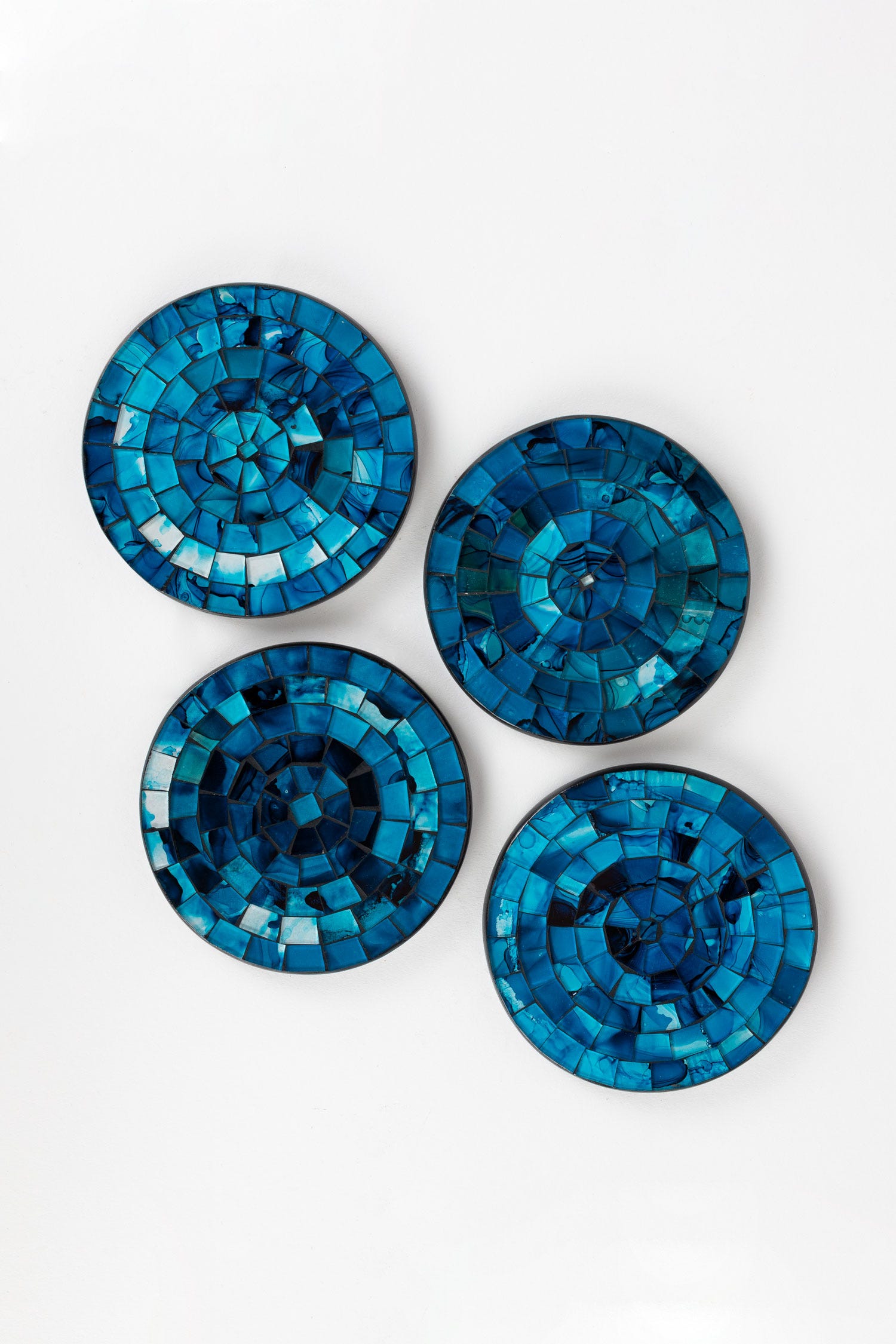 Coasters set/4 waters mosaic MDF/glass 4D blu/blk