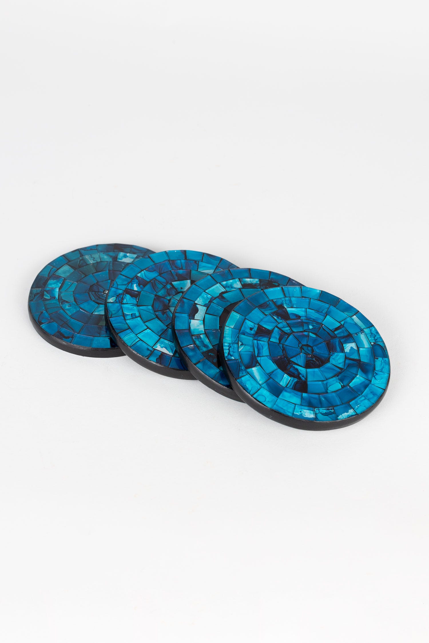 Coasters set/4 waters mosaic MDF/glass 4D blu/blk
